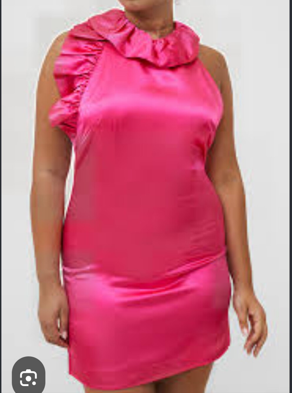French Connection Hot Pink Satin One-Shoulder Ruffle Mini Dress